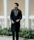 Noir Bloom — Black Embroidered Cotton Kurta with Matching Trousers