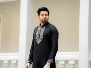 Noir Bloom — Black Embroidered Cotton Kurta with Matching Trousers