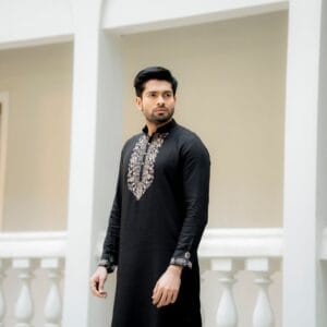 Noir Bloom — Black Embroidered Cotton Kurta with Matching Trousers