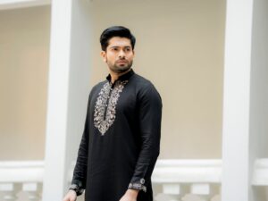 Noir Bloom — Black Embroidered Cotton Kurta with Matching Trousers