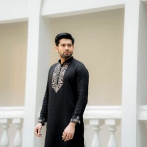 Noir Bloom — Black Embroidered Cotton Kurta with Matching Trousers