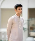 Onion Pink Silk Embroidered Kurta with White Pajama Set