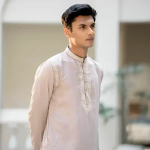 Onion Pink Silk Embroidered Kurta with White Pajama Set