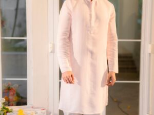 Blush Pink Textured Kurta Set – Men's Festive Ethnic Wear