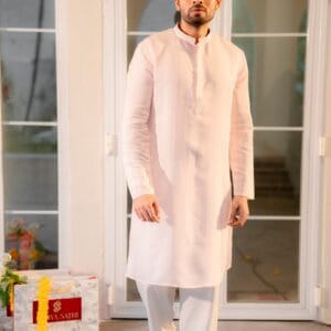 Blush Pink Textured Kurta Set – Men's Festive Ethnic Wear