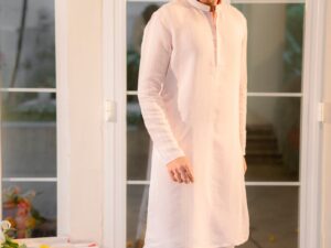 Blush Pink Textured Kurta Set – Men's Festive Ethnic Wear