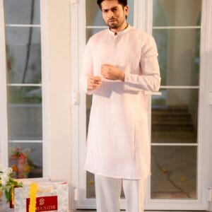 Blush Pink Textured Kurta Set – Men's Festive Ethnic Wear