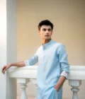 Sky Blue Floral Cuff Kurta Set