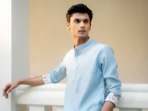 Sky Blue Floral Cuff Kurta Set