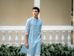 Sky Blue Floral Cuff Kurta Set