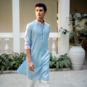 Sky Blue Floral Cuff Kurta Set