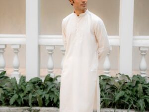 Men's Off-White Chikankari Embroidered Kurta | XXL | Floral Hand-Embroidery | Mandarin Collar | Festive Wear