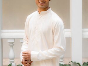 Men's Off-White Chikankari Embroidered Kurta | XXL | Floral Hand-Embroidery | Mandarin Collar | Festive Wear