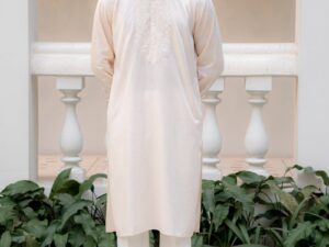 Men's Off-White Chikankari Embroidered Kurta | XXL | Floral Hand-Embroidery | Mandarin Collar | Festive Wear
