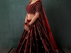Modification of Regal Ruby Velvet Bridal Lehenga (Hand Zardozi & Embroidery)
