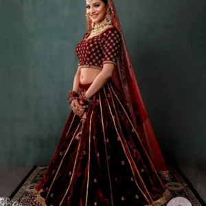 Modification of Regal Ruby Velvet Bridal Lehenga (Hand Zardozi & Embroidery)