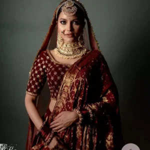 Modification of Regal Ruby Velvet Bridal Lehenga (Hand Zardozi & Embroidery)