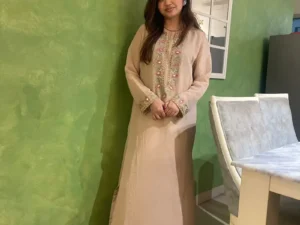 Blush Rose Embroidered Organza Kurta with Floral Zari & Mirror Work