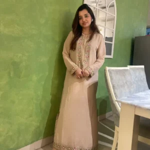 Blush Rose Embroidered Organza Kurta with Floral Zari & Mirror Work