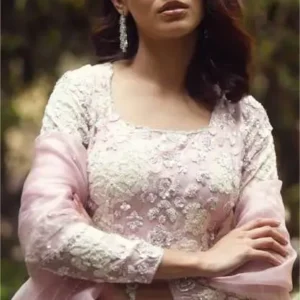 Blush Pink Floral Embroidered Organza Lehenga Set