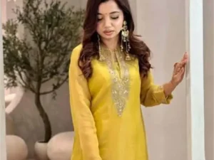 legant Yellow Embroidered Chanderi Silk Straight Kurta Set with Dupatta