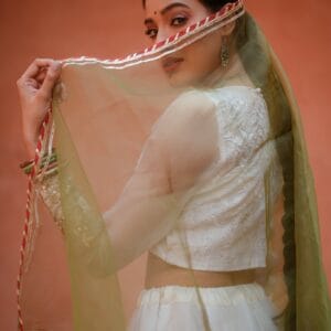 The Ethereal Floral Muslin Lehenga Set (White & Sage Green)