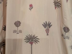 Men's Off-White Ethnic Block Print Kurta Panjabi | Palm Tree & Elephant Motif |