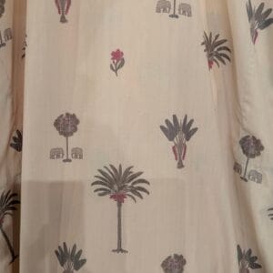 Men's Off-White Ethnic Block Print Kurta Panjabi | Palm Tree & Elephant Motif |