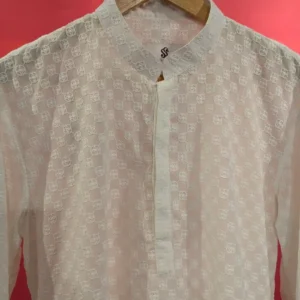 Men's White Short Panjabi | Classic Cotton Festive Kurta | Eid & Casual Wear