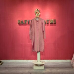 Men's Dusty Rose Crush Silk Kurta with Gold Zardozi Collar