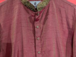 Men's Dusty Rose Crush Silk Kurta with Gold Zardozi Collar