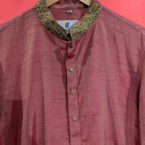 Men's Dusty Rose Crush Silk Kurta with Gold Zardozi Collar