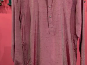 Men's Dusty Rose Crush Silk Kurta with Gold Zardozi Collar