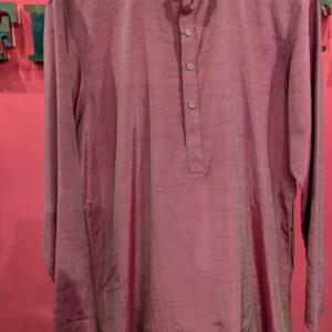 Men's Dusty Rose Crush Silk Kurta with Gold Zardozi Collar