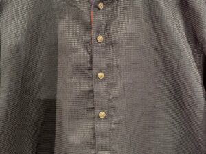 Men's Black Textured Kurta with Mandarin Collar & Antique Gold Buttons