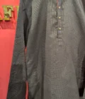Men's Black Textured Kurta with Mandarin Collar & Antique Gold Buttons
