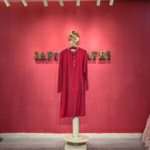 Maroon Embroidered Collar Cotton Kurta | Festive Ethnic Wear