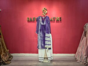 Purple Shibori Tie-Dye Muslin Kurta Set with Floral Embroidery & White Palazzo Pants