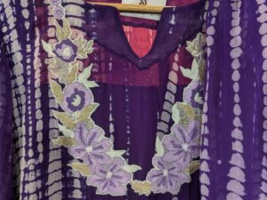 Purple Shibori Tie-Dye Muslin Kurta Set with Floral Embroidery & White Palazzo Pants