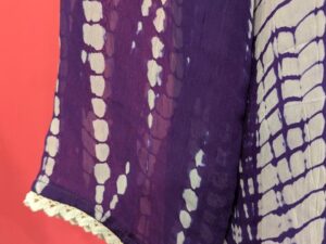 Purple Shibori Tie-Dye Muslin Kurta Set with Floral Embroidery & White Palazzo Pants
