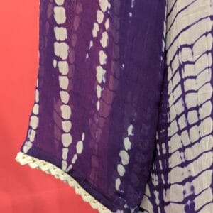 Purple Shibori Tie-Dye Muslin Kurta Set with Floral Embroidery & White Palazzo Pants