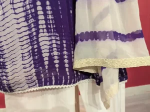 Purple Shibori Tie-Dye Muslin Kurta Set with Floral Embroidery & White Palazzo Pants