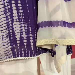 Purple Shibori Tie-Dye Muslin Kurta Set with Floral Embroidery & White Palazzo Pants