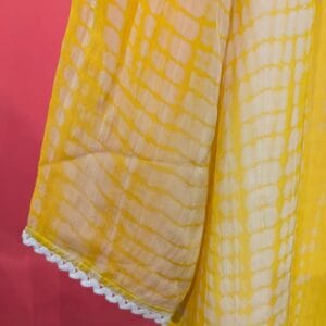 Sunshine Yellow Shibori Tie-Dye Muslin Suit with Floral Embroidery Neckline & Dupatta