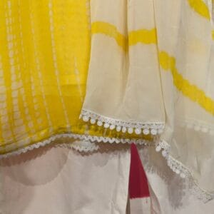 Sunshine Yellow Shibori Tie-Dye Muslin Suit with Floral Embroidery Neckline & Dupatta