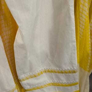Sunshine Yellow Shibori Tie-Dye Muslin Suit with Floral Embroidery Neckline & Dupatta