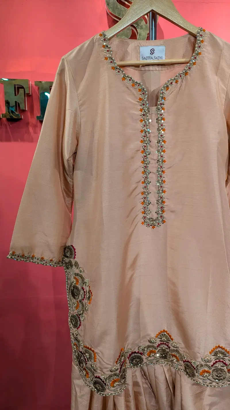 Safiya Sathi Dusty Pink Silk Kurta with Intricate Hand Embroidery & Zardozi Detailing