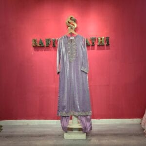 Elegant Mauve Silk Kurta with Intricate Hand Embroidery & Mirror Work