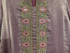 Elegant Mauve Silk Kurta with Intricate Hand Embroidery & Mirror Work