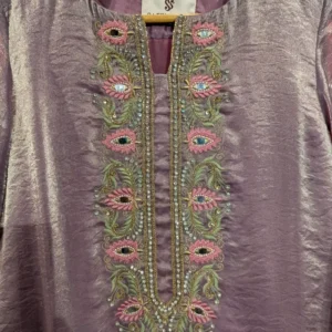 Elegant Mauve Silk Kurta with Intricate Hand Embroidery & Mirror Work